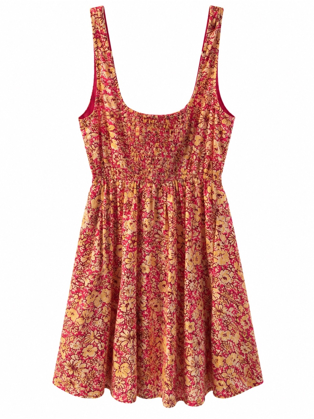 Land of the Free XS Pink Floral Smocked Waist Fit & Flare Mini Dress - Picture 4 of 6